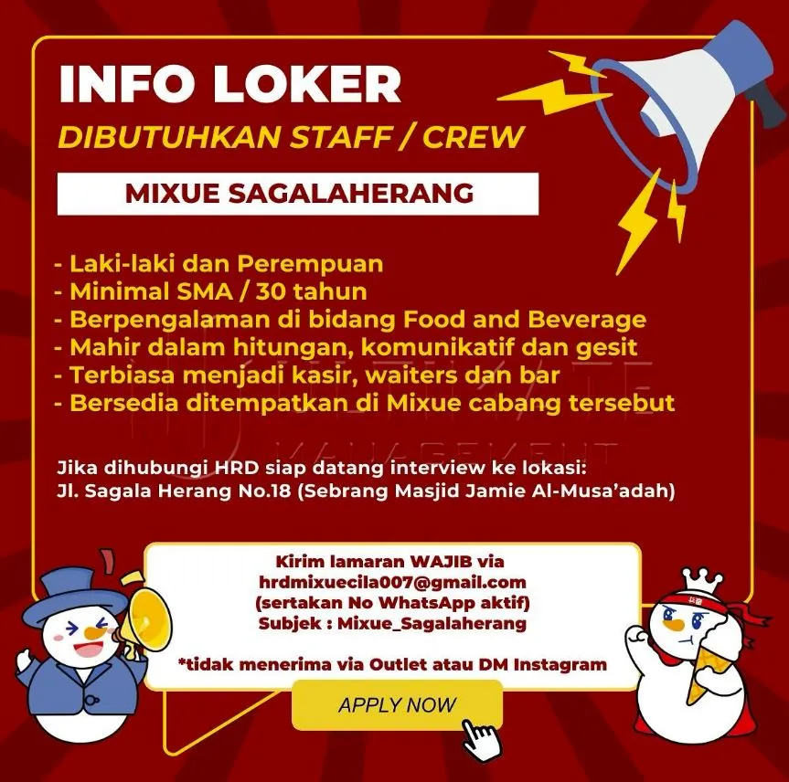 Lowongan Kerja Mixue Sagalaherang Subang